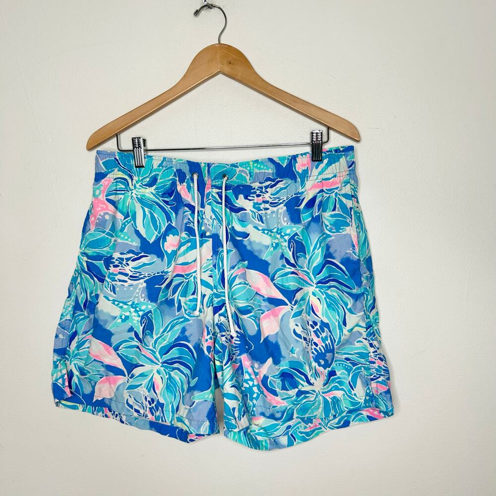 Lilly Pulitzer Blue Multi Tropical Print Men’s Swim Trunks